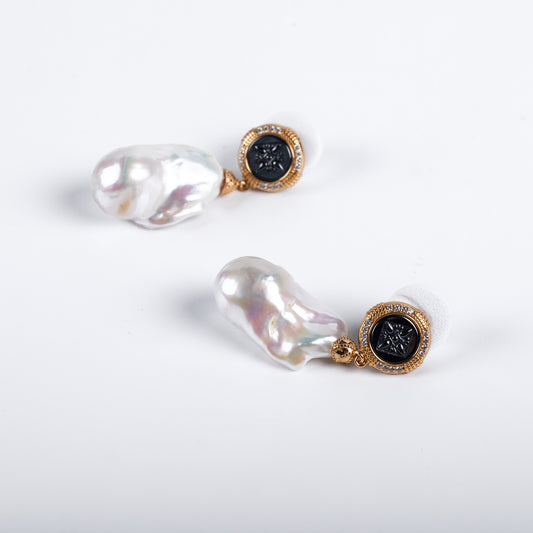 [SH54]銀鍍銠金淡水珍珠耳釘13-16mm 80080