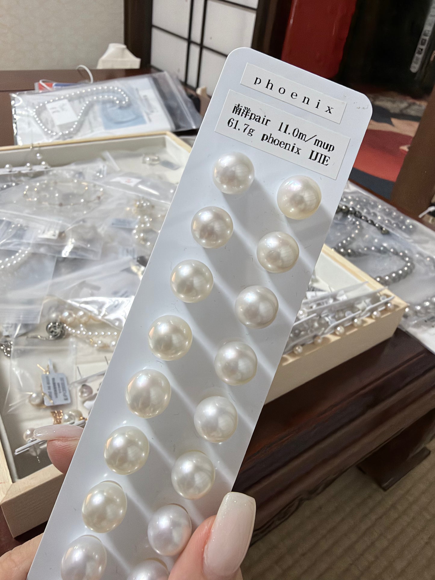 澳白鳳凰裸珠11mm 連PT/18k金耳針鑲嵌耳釘